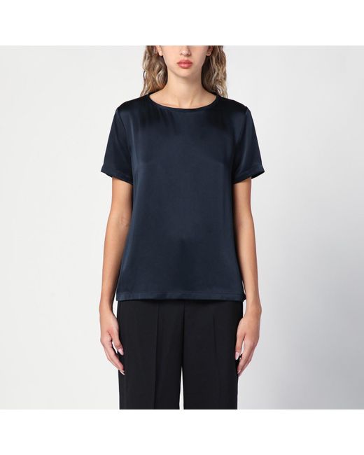 Max Mara Black Blue T-shirt In Viscose-blend Satin