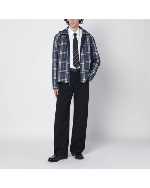 Burberry Blue Reversible Cotton Jacket With Check Pattern for men