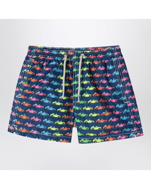Mc2 Saint Barth Blue Jean Swim Shorts With Car Print