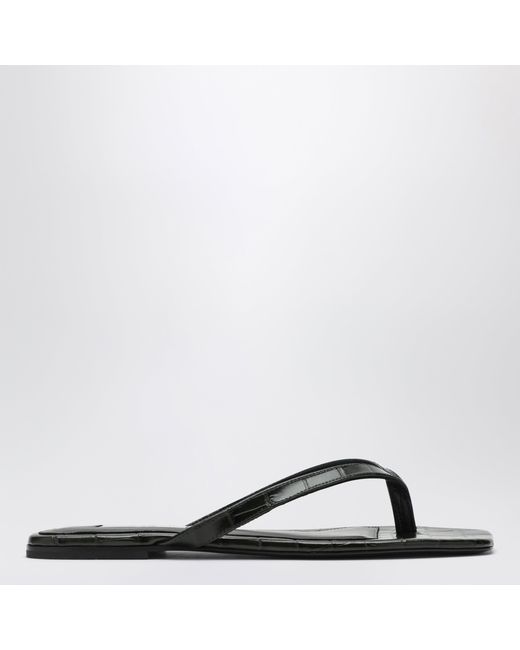 Totême Black Crocodile-Effect Leather Flip-Flops