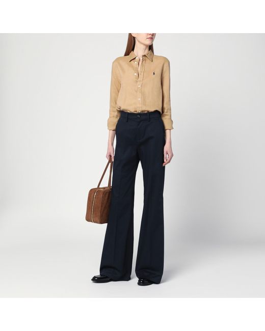 Department 5 Blue Misa Navy Cotton Wide Trousers