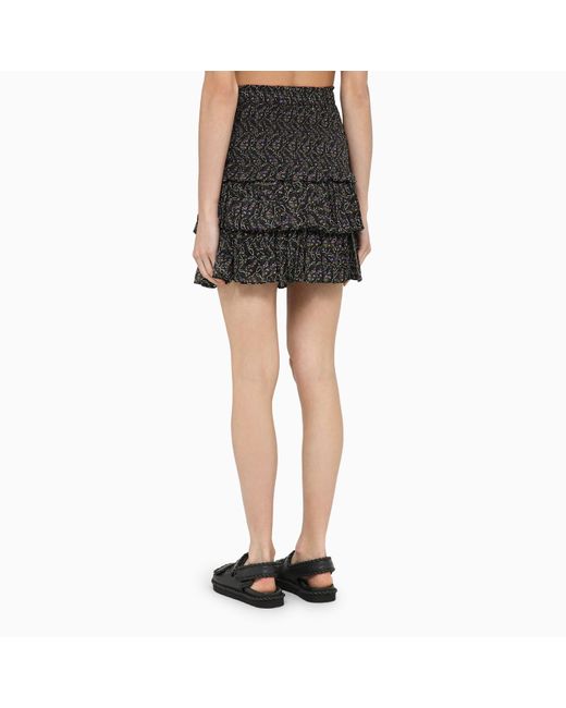 Isabel Marant Black Cotton Miniskirt With Multicolour Print