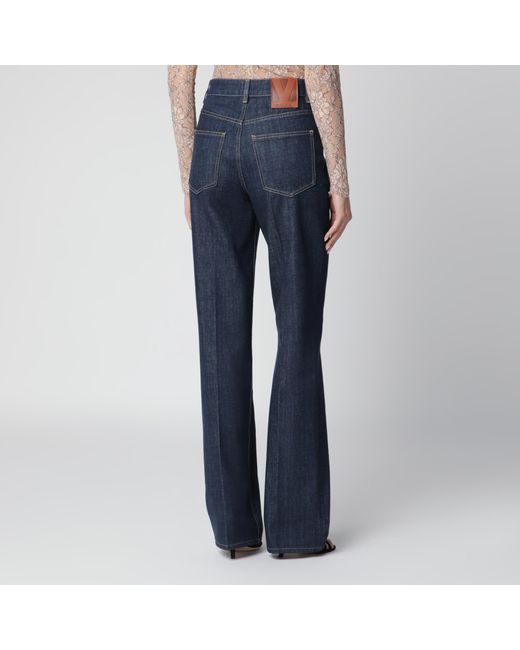 Valentino Blue Cotton Denim Pants With Logo Buttons, Medium