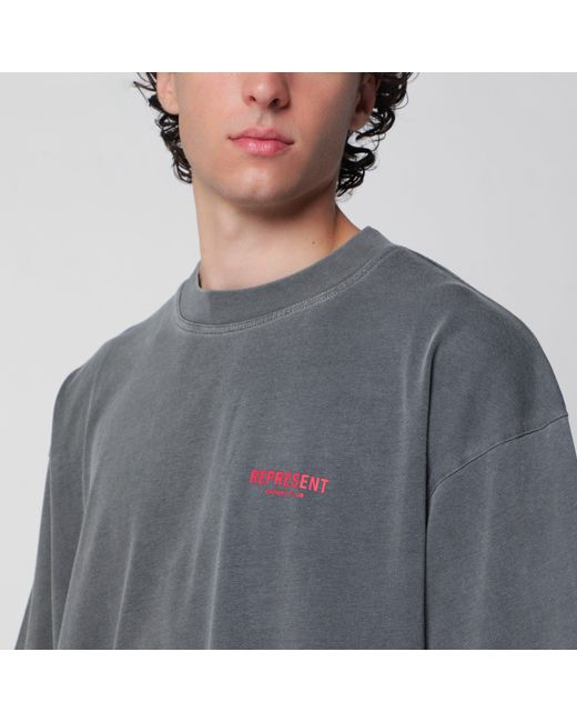 Represent Gray Washed Cotton T-Shirt With Logo for men