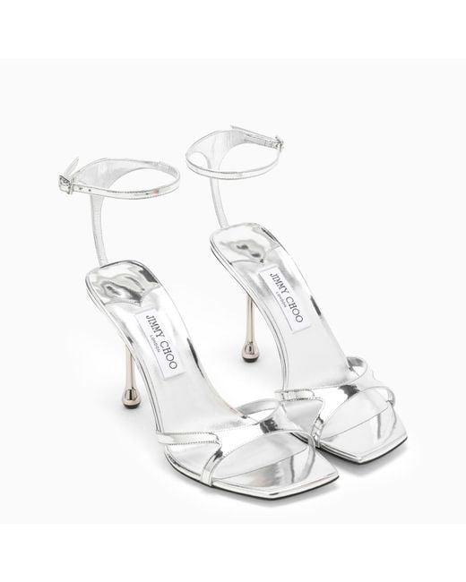 Jimmy Choo White Ixia 95 Metallic Silver Sandal