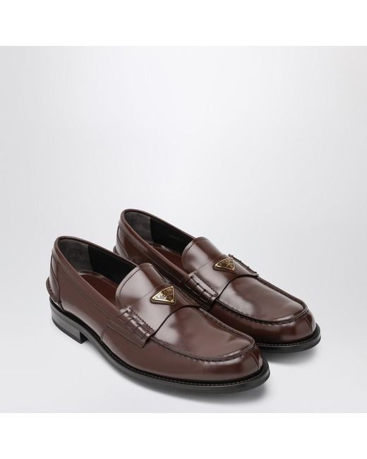 Mocassins En Cuir Brossé Couleur Racine Prada pour homme en coloris Brown