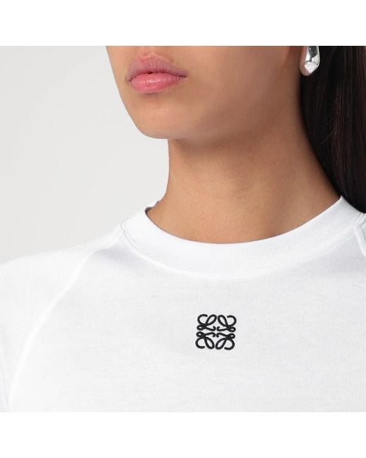 T-Shirt Blanc En Coton Mélangé Avec Logo Anagram Loewe en coloris White
