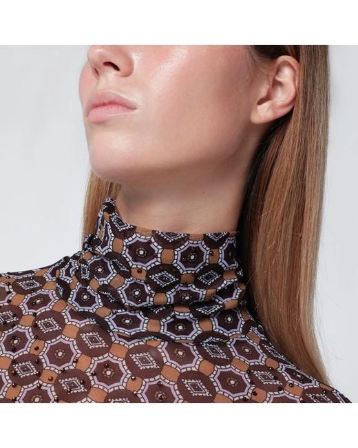 Maglia dolcevita semitrasparente con stampa di Dries Van Noten in Brown