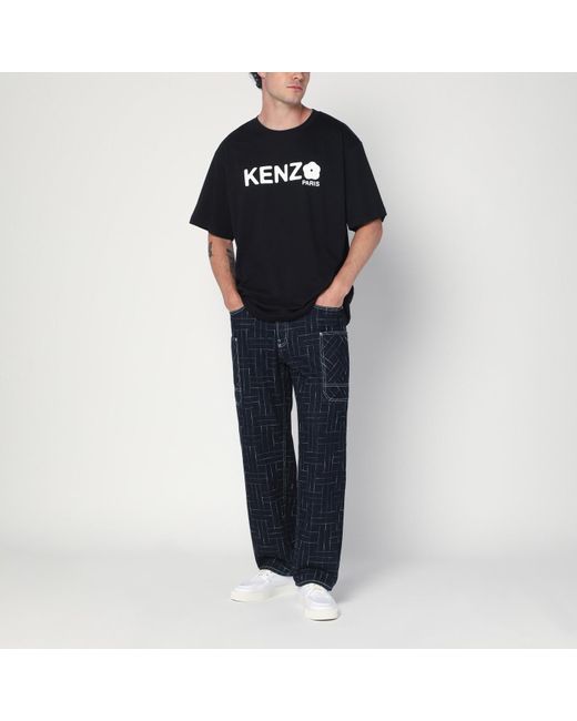 KENZO Black Cotton T-Shirt With Logo for men