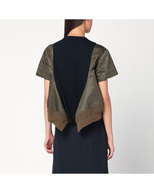 Sacai Black Kaki Cotton And Nylon T-Shirt