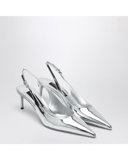 Dolce & Gabbana White Slingback-Dekolleté-Schuh Aus Leder Silber Metallic