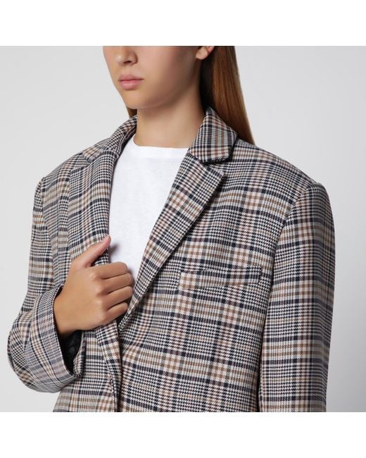 Anine Bing Gray Single-Breasted Check Blazer