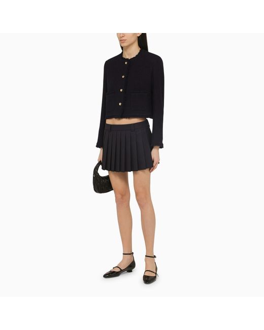 Miu Miu Black Wool Pleated Miniskirt With Logo