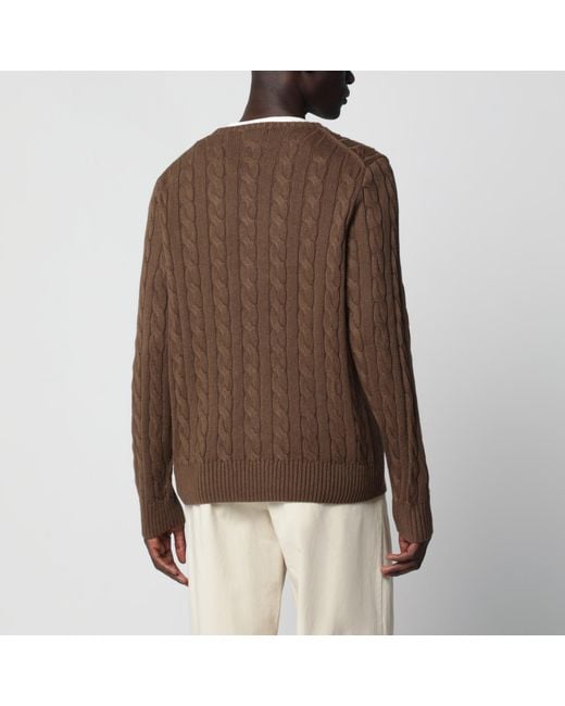 Polo Ralph Lauren Brown Cable-Knit Cotton Crewneck Sweater for men