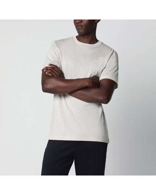 Moncler Natural Cotton T-Shirt With Embroidered Logo for men