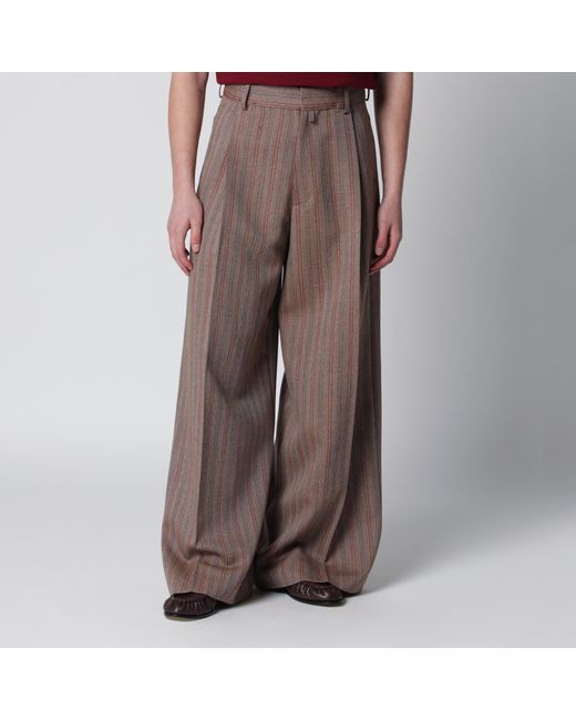Dries Van Noten Brown Wide-Leg Pinstripe Wool Trousers for men