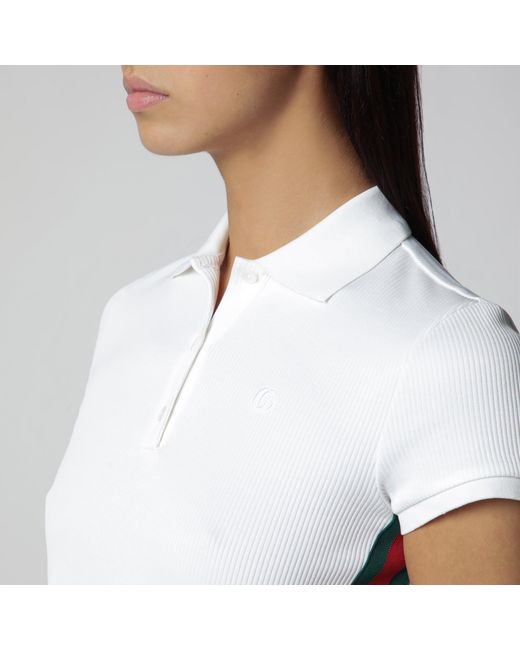 Gucci White Ribbed Cotton Jersey Polo With Web