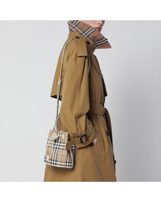 Burberry White Mini Bucket Bag With Check Pattern