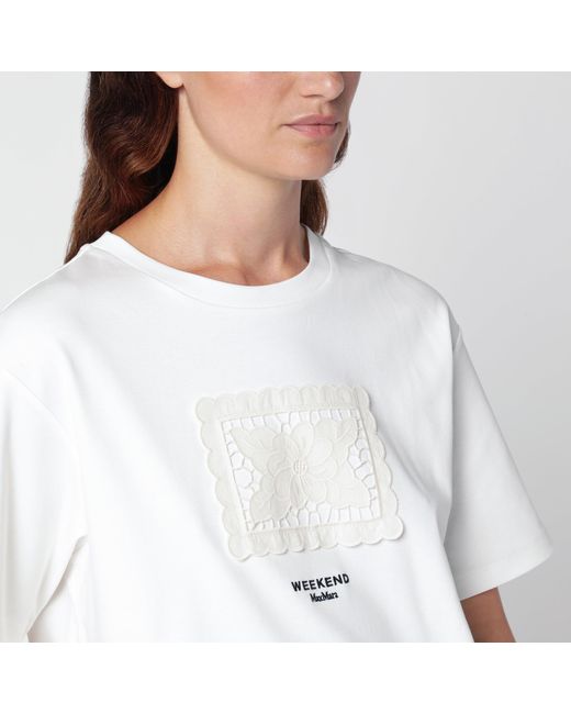 Weekend by Maxmara White Cotton T-Shirt With Lace Embroidery