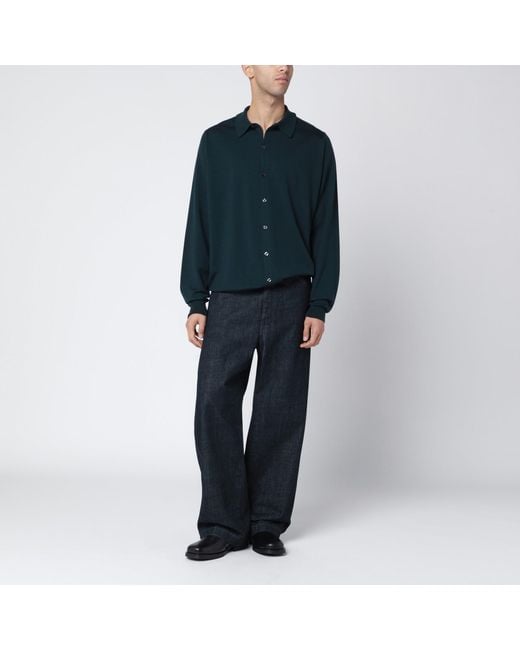 John Smedley Blue Dark Wool Cardigan for men