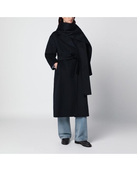 Max Mara Black Dark Wool And Cashmere Dressing Gown Coat
