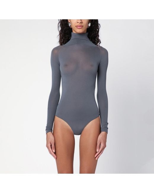 Alaïa Blue Nylon Second Skin Bodysuit