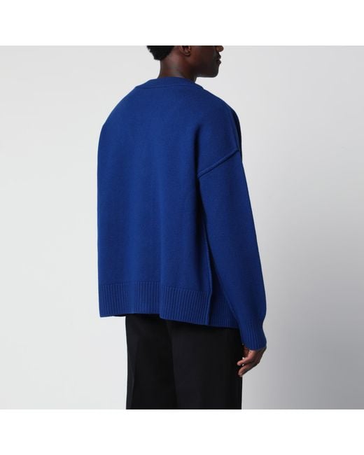 AMI Blue Ami De Coeur Wool Cardigan for men