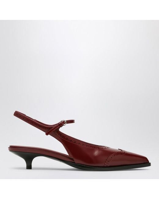 Miu Miu Red Burgunderfarbener Dekolleté-Schuh Brogue Aus Gebürstetem Leder