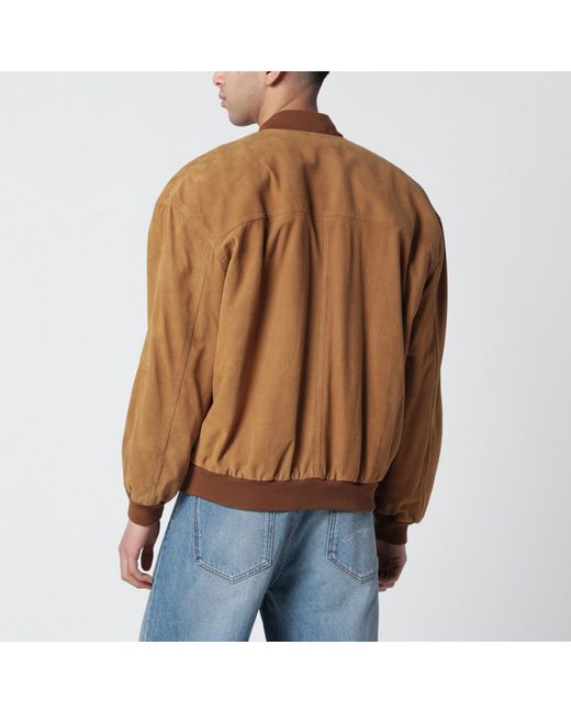 Saint Laurent Brown Caramel Suede Bomber Jacket for men