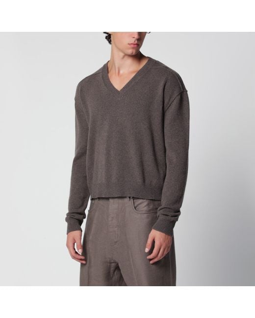 Rick Owens Gray Taupe V-Neck Sweater for men