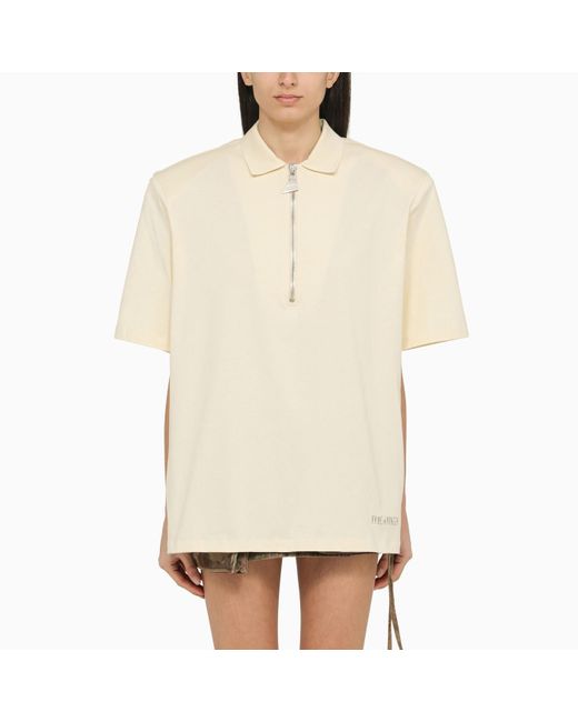 The Attico Natural Cream-Coloured Polo Shirt With Oversize Shoulders