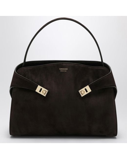 Ferragamo Black Suede Hug Soft Xl Shoulder Bag