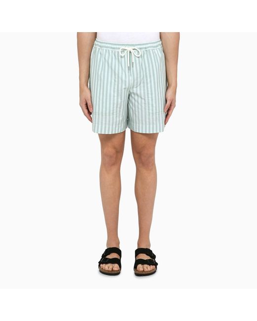 Maison Kitsuné Blue Striped Cotton Shorts for men