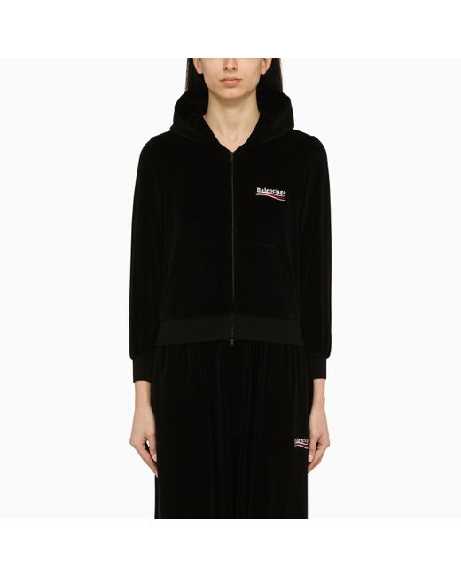 Balenciaga Black Cotton Zip Sweatshirt With Logo
