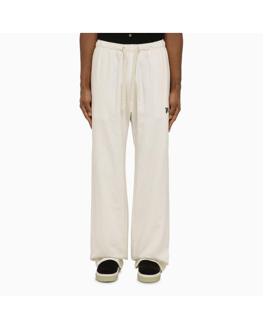 Palm Angels Natural Off White Jogging Trousers With Monogram for men