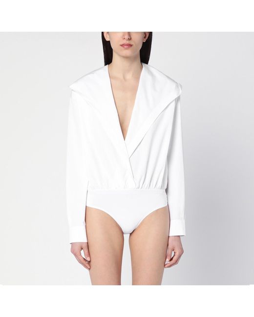 Alaïa White Cotton Shirt Bodysuit With Hood