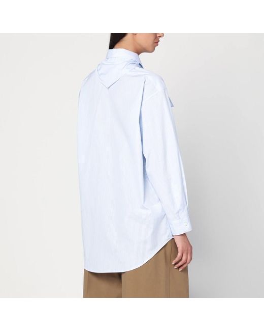 Camicia azzurra/bianca a righe con sciarpa di Miu Miu in White