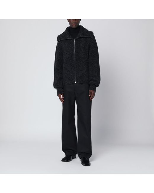 Lemaire Black /brown Zip Cardigan In Alpaca Blend for men