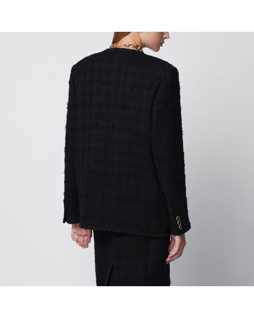 Alessandra Rich Black Double-Breasted Boucle Tweed Jacket