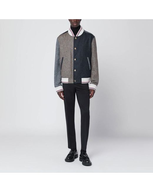 Thom Browne Black Colour-Block Wool Bomber Jacket for men