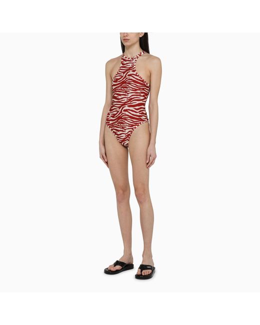 The Attico Red Zebra Print\/ One-Piece Swimming Costume