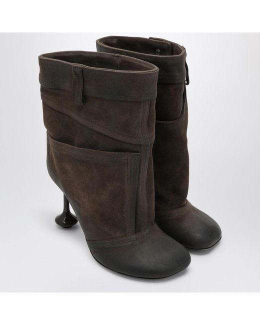Loewe Black Chic Taupe Suede Ankle Boots With Toy Heel