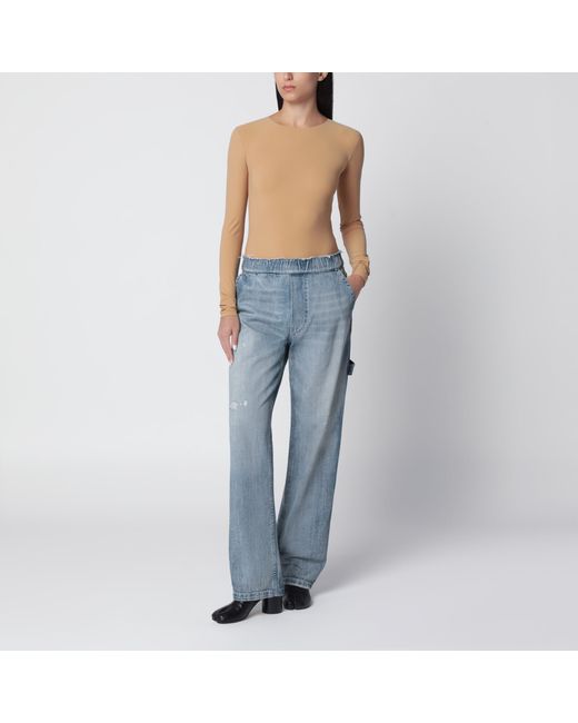 MM6 by Maison Margiela Blue Flesh-Tone Long-Sleeve Lycra Jersey Bodysuit