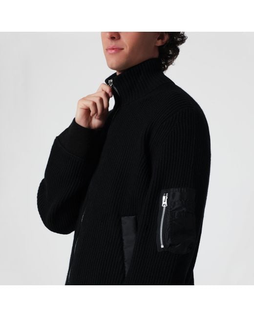 Sacai Black Fisherman Wool Knit Cardigan for men