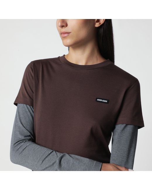 Miu Miu Black Cocoa/Anthracite Cotton Jersey T-Shirt