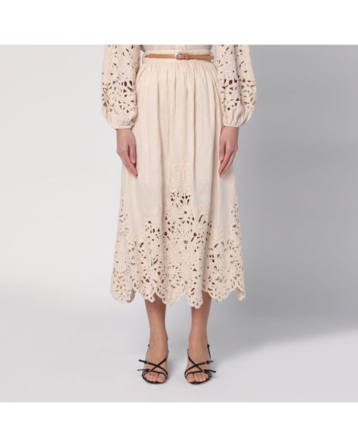 Zimmermann Natural Wylie Cream Colored Midi Skirt