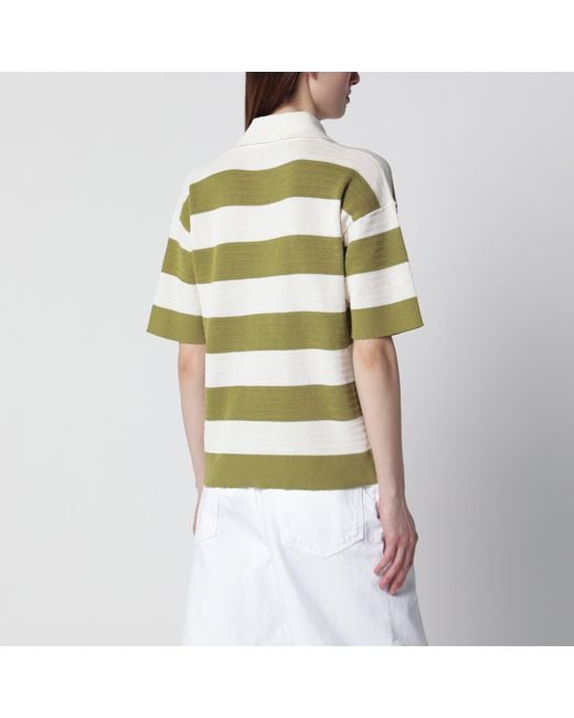 AMI Green Ami De Coeur Striped Cotton Knit Polo Shirt
