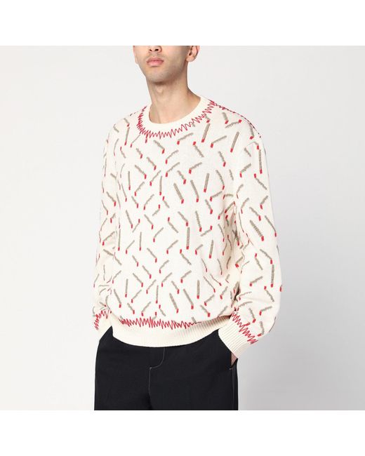 Bottega Veneta White Ivory Sweater With Matchstick Jacquard Motif for men