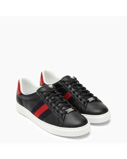 Gucci Ace Black Leather Low Trainer for men