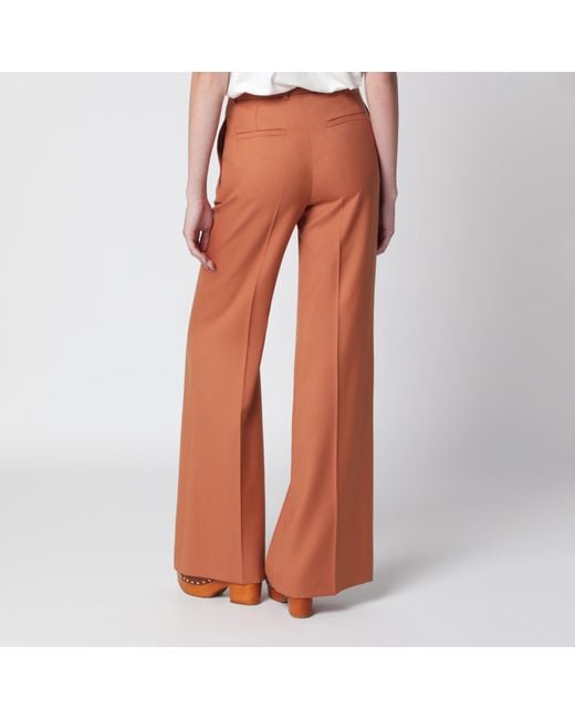 Chloé Brown Burnt Flared Wool Trousers